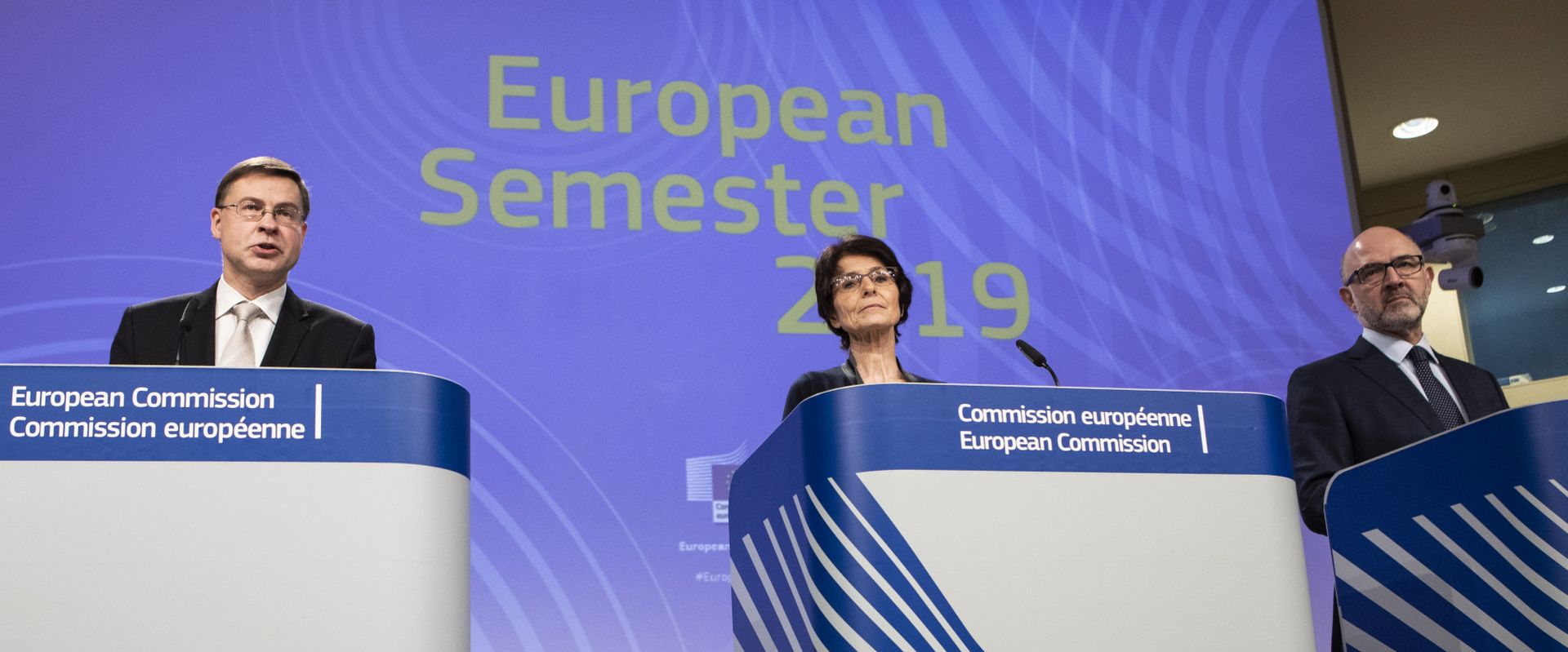 Valdis Dombrovskis, Marianne Thyssen i Pierre Moscovici