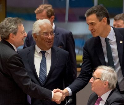 Mario Draghi, António Costa, Jean-Claude Juncker i Pedro Sánchez