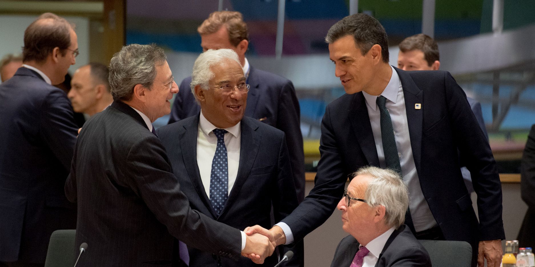 Mario Draghi, António Costa, Jean-Claude Juncker i Pedro Sánchez