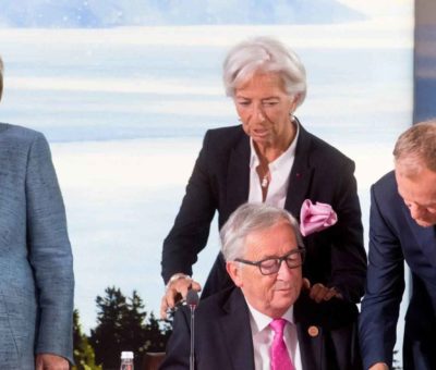 Angela Merkel, Christine Lagarde, Jean-Claude Juncker i Donald Tusk