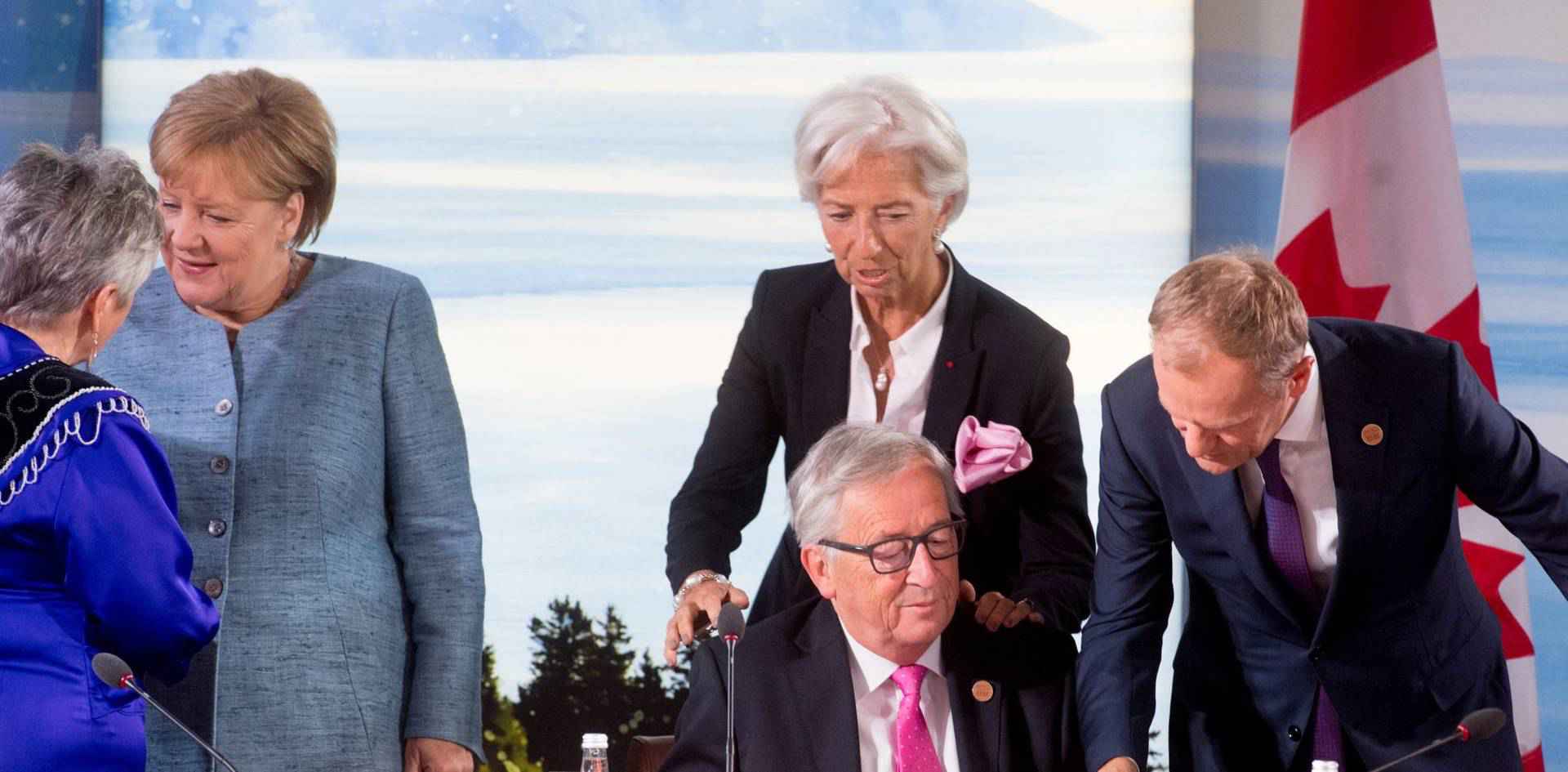 Angela Merkel, Christine Lagarde, Jean-Claude Juncker i Donald Tusk