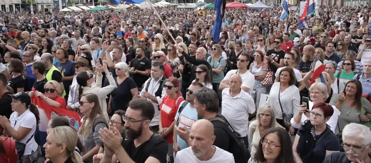 ‘Borba protiv dobra i zla, ljubav i stvaranje’ na covid prosvjedu u Zagrebu | VIDEO