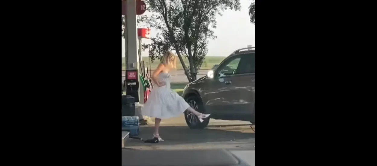 Pogledajte peripetije gospice na benzinskoj, smiješak garantiran | VIDEO