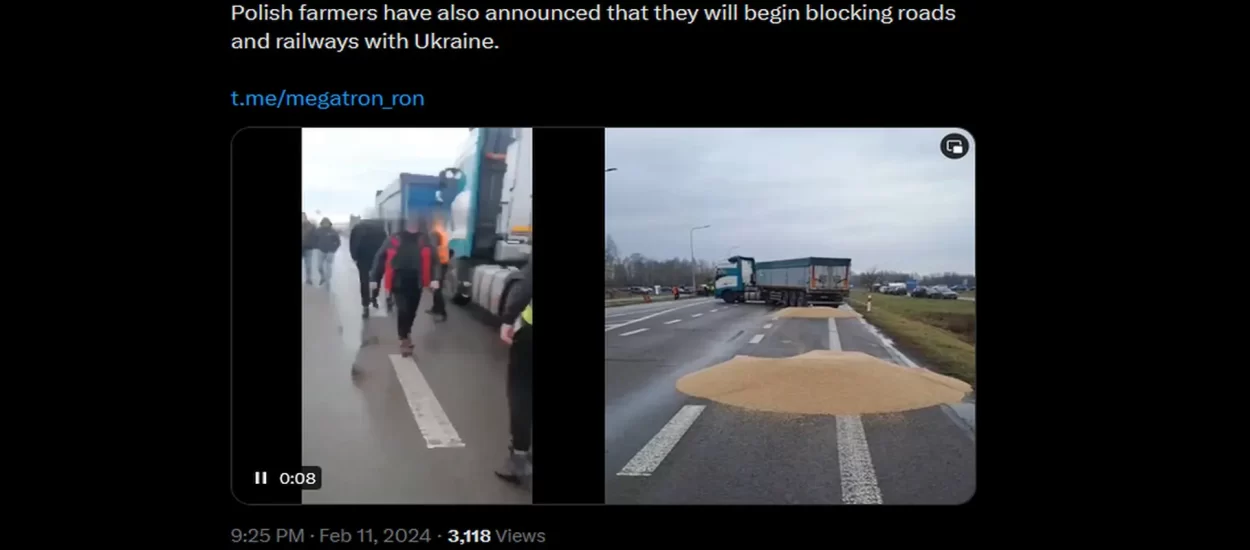 Poljska: gnjevni seljaci probili spremnike ukrajinskih kamiona, prosuli žito | VIDEO