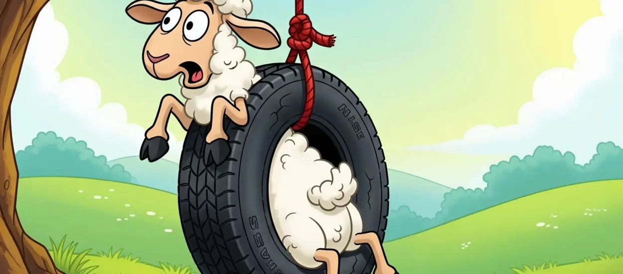 Ovca zaglavljena u ljuljački od auto gume | VIDEO