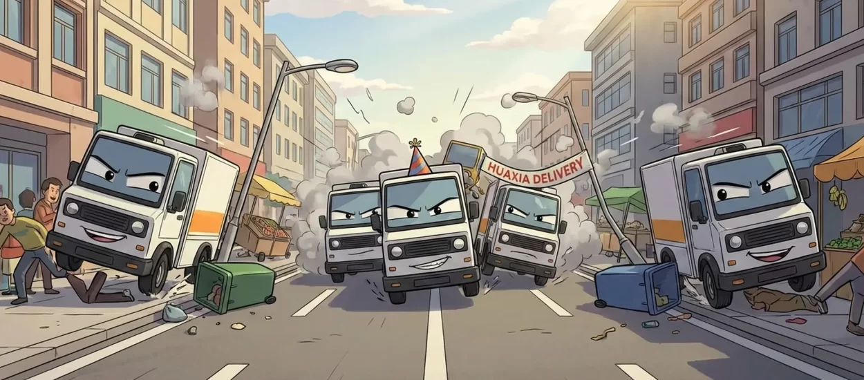 Kineska autonomna dostavna vozila luduju, lumpaju – rade lom! |  VIDEO